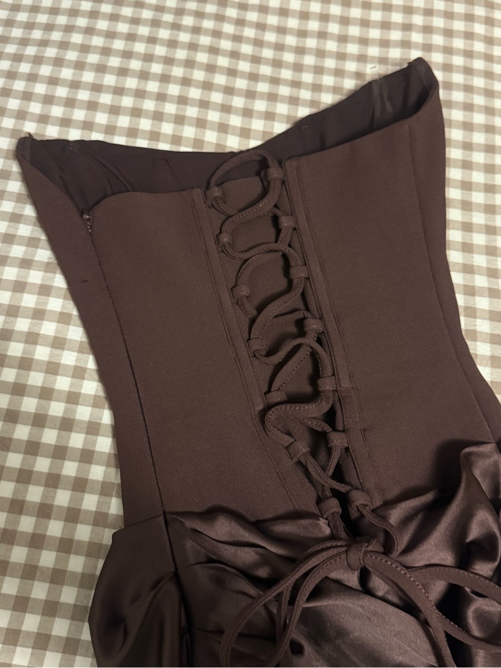 Babyboo Brown Satin Dress - with neck scarf- Women's size xs - Picture 6 of 8